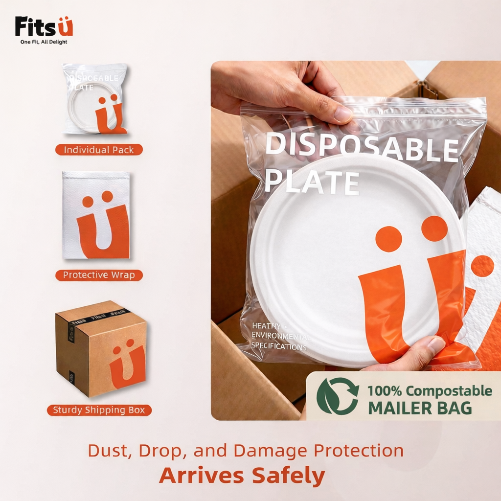 Fitsu 9-Inch Disposable Sugarcane Plates – Compostable, PFAS-Free, Heavy-Duty & Grease-Proof