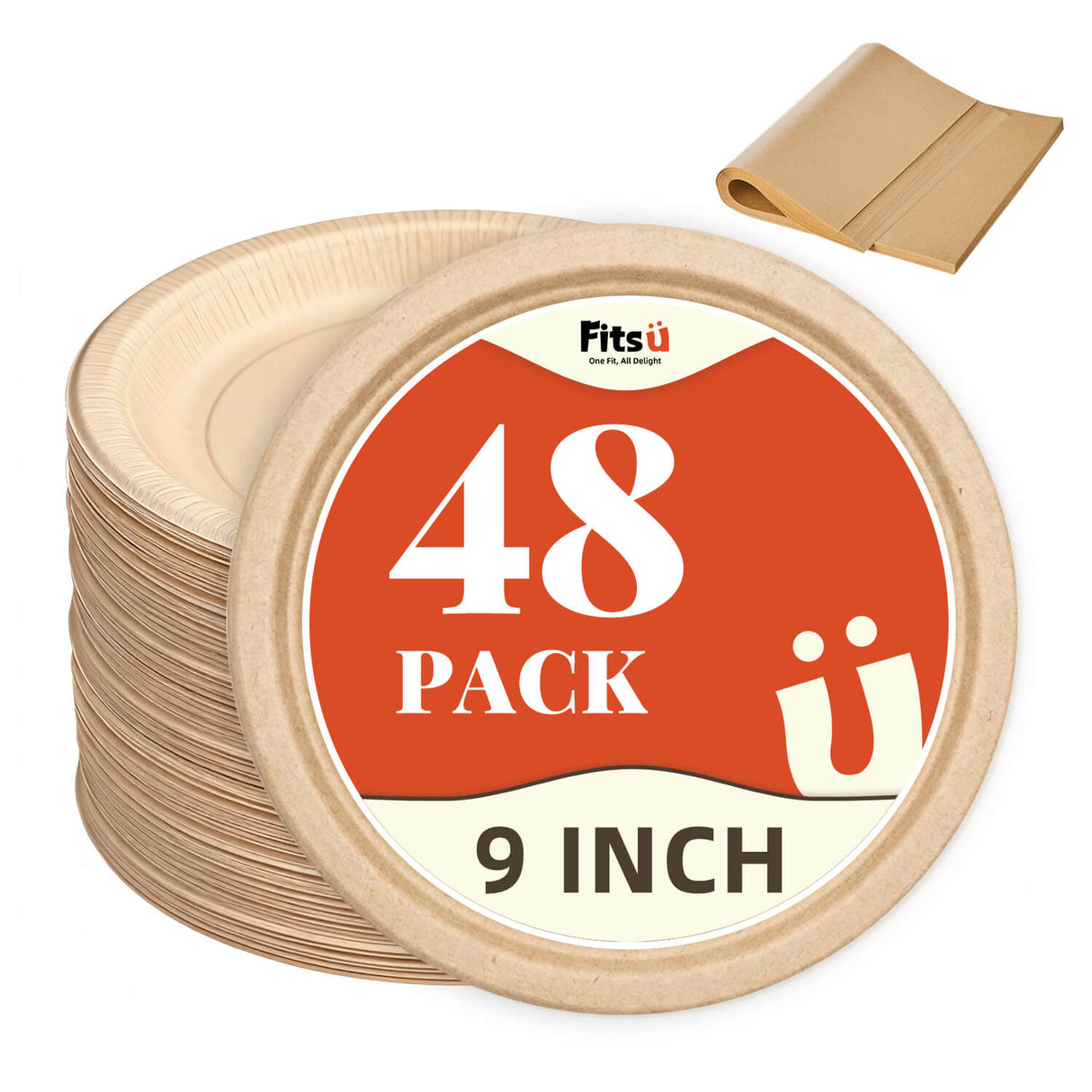 Fitsu 9-Inch Disposable Sugarcane Plates – Compostable, PFAS-Free, Heavy-Duty & Grease-Proof