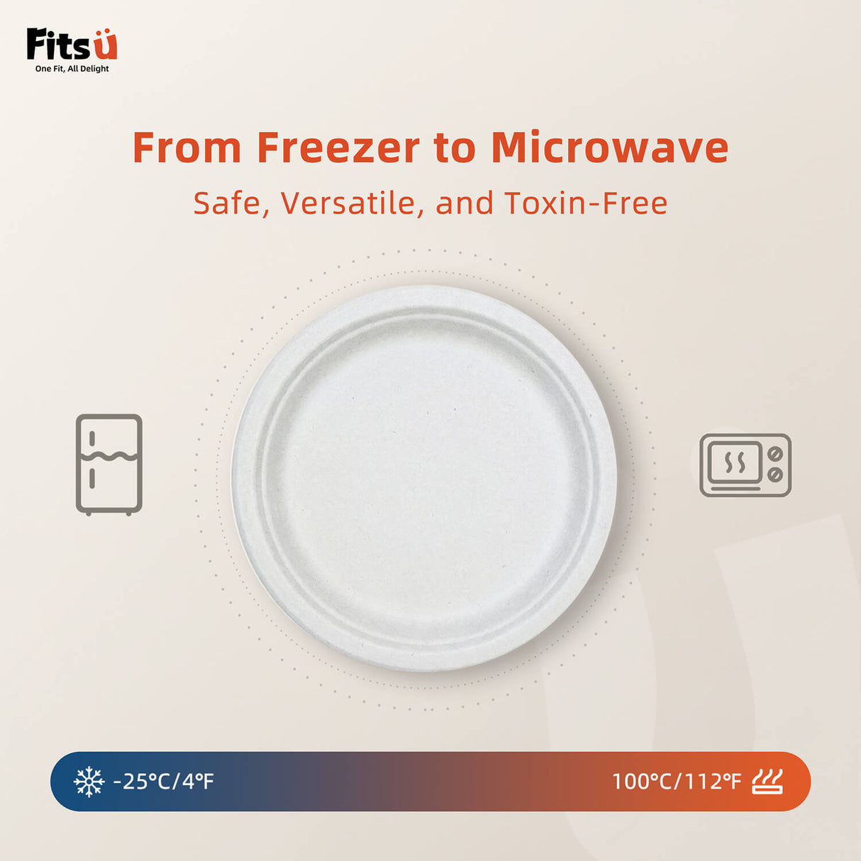 Fitsu 9-Inch Disposable Sugarcane Plates – Compostable, PFAS-Free, Heavy-Duty & Grease-Proof