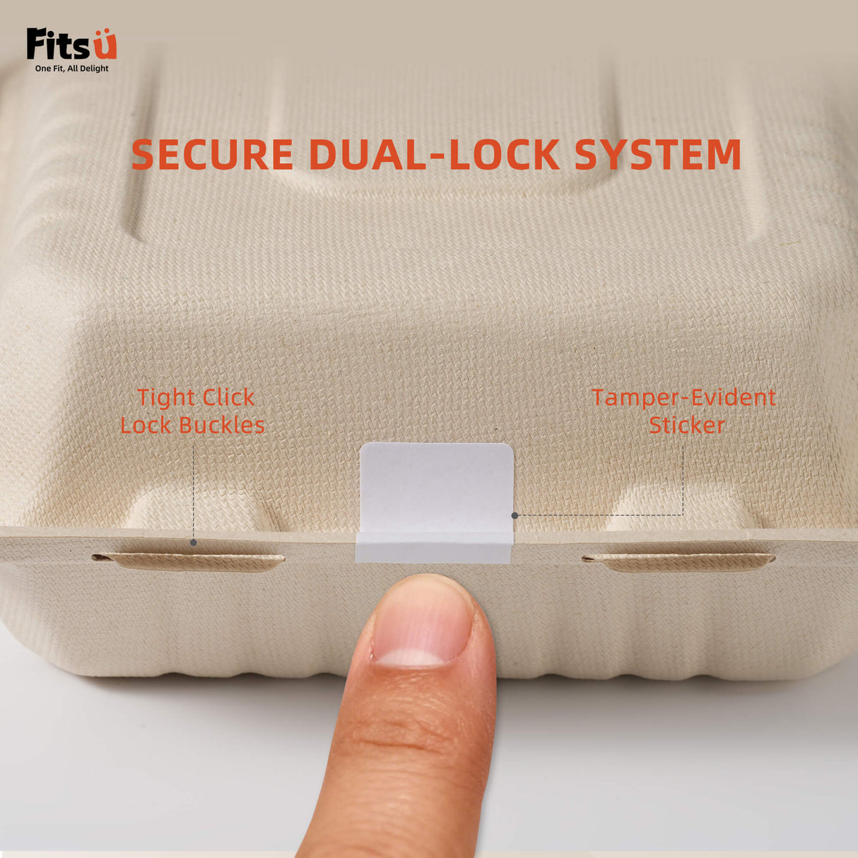 Fitsu Compostable Takeout Containers, 3 Compartment, Leak Resistant & Microwave Safe Sugarcane Food Containers Includes Grease-Proof Liners & Tamper-Evident Seal Stickers for Safer, Cleaner Food Transport
