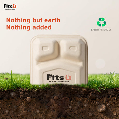 Fitsu Compostable Takeout Containers, 3 Compartment, Leak Resistant & Microwave Safe Sugarcane Food Containers  Includes Grease-Proof Liners & Tamper-Evident Seal Stickers for Safer, Cleaner Food Transport